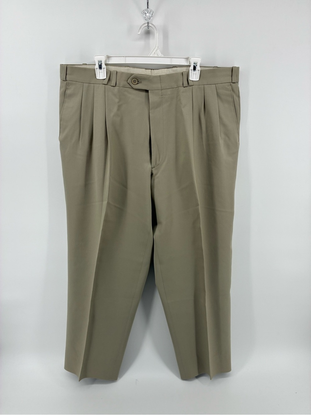 Vintage Oscar de la Renta 100% Wool Men's Pleated Trousers in Khaki